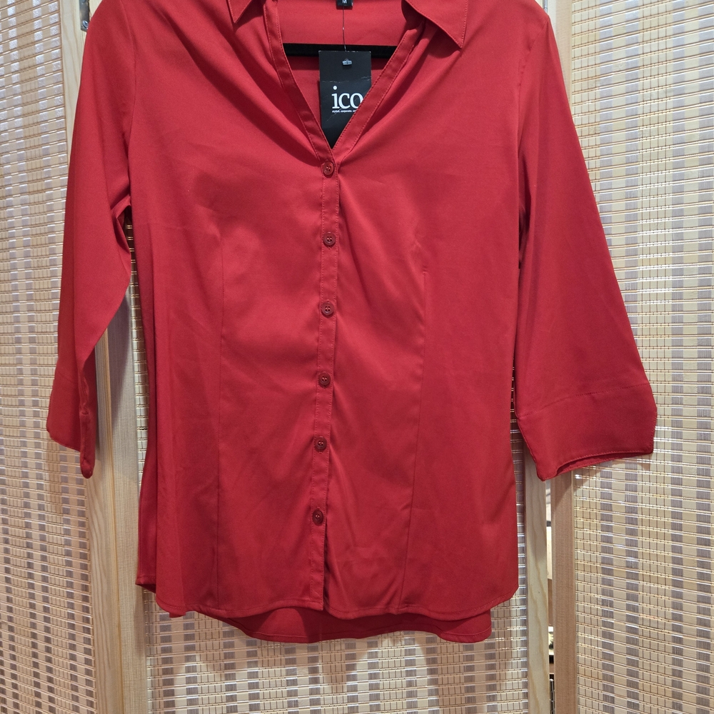ICO Women's Vibrant Red Button-Down Shirt